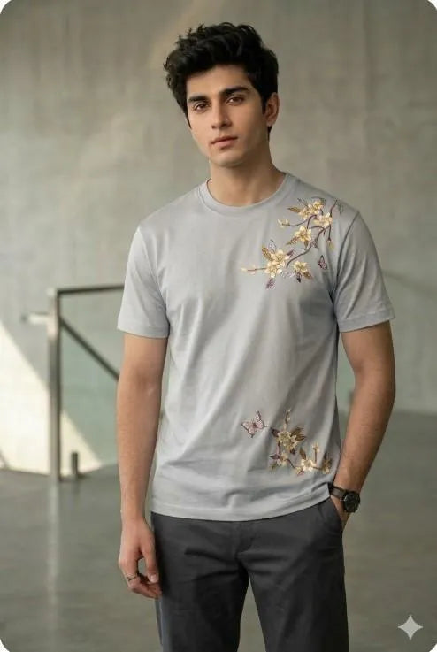 Men's Grey Printed Dri Fit T-Shirt Medium to XL