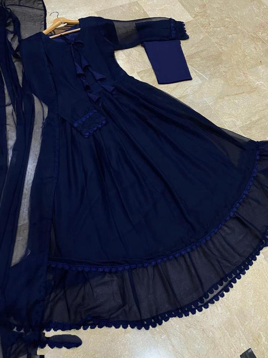 Women's Blue Long Sleeve Gown Dress Set