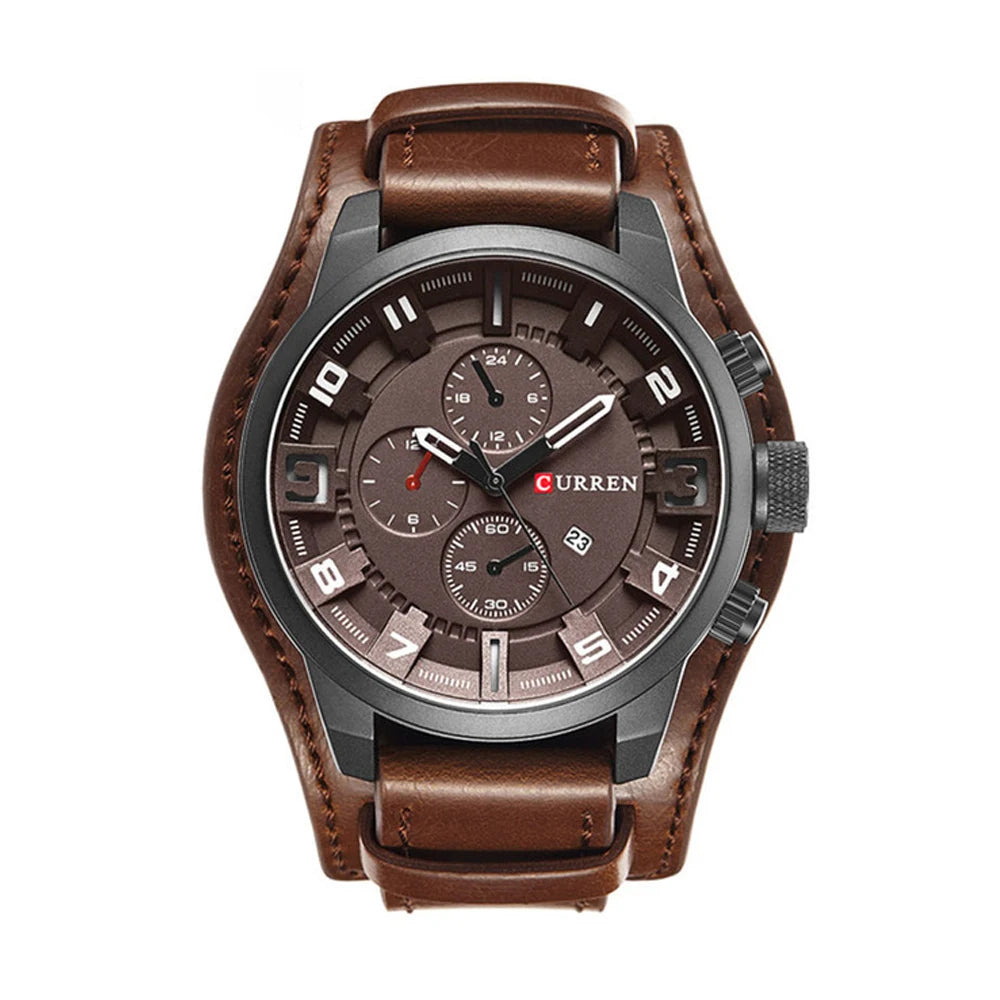 Premium Men's Large Dial Leather Strap Watch Stylish & Durable