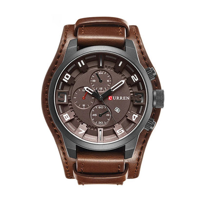 Premium Men's Large Dial Leather Strap Watch Stylish & Durable