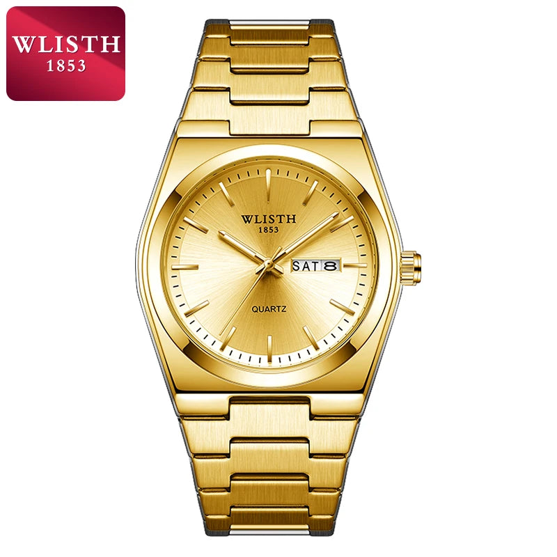 Men's Luxury Stainless Steel Watch with Green Dial, Quartz Movement & Date Display
