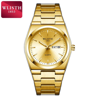Men's Luxury Stainless Steel Watch with Green Dial, Quartz Movement & Date Display