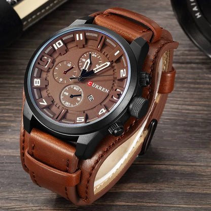 Premium Men's Large Dial Leather Strap Watch Stylish & Durable