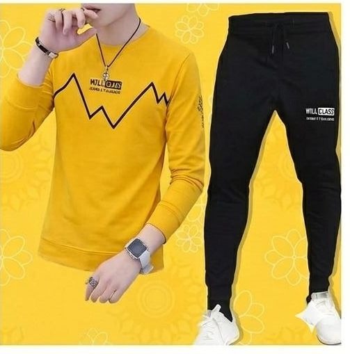 2 PCs Printed T-Shirt and Trouser Summer Track Suit for Men & Boys – Comfortable Casual Two-Piece Outfit, Soft Breathable Fabric (Color Red Size Medium)