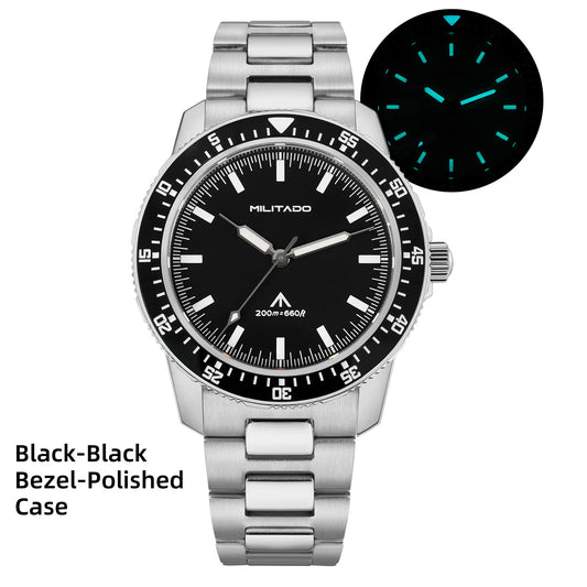 MILITADO VH31 Sweep Quartz Men's Watch | Stainless Steel Dive Style Watch with 200M Water Resistance