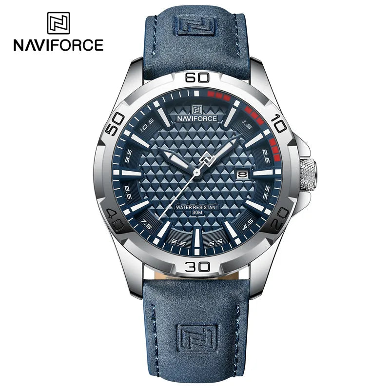 NAVIFORCE Men’s Luxury Sport/Fashion Analog Quartz Watch – Blue Dial Leather Strap (NF9083M style)