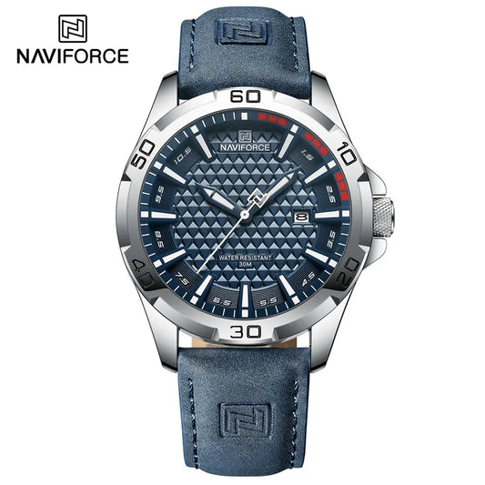 NAVIFORCE Men’s Luxury Sport/Fashion Analog Quartz Watch – Blue Dial Leather Strap (NF9083M style)