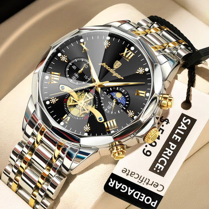 Poedagar Luxury Men's Chronograph Blue Dial Stainless Steel Watch