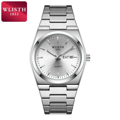 Men's Luxury Stainless Steel Watch with Green Dial, Quartz Movement & Date Display