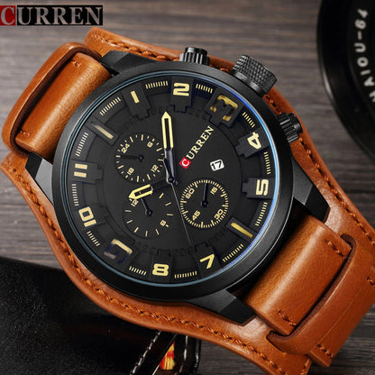 Premium Men's Large Dial Leather Strap Watch Stylish & Durable