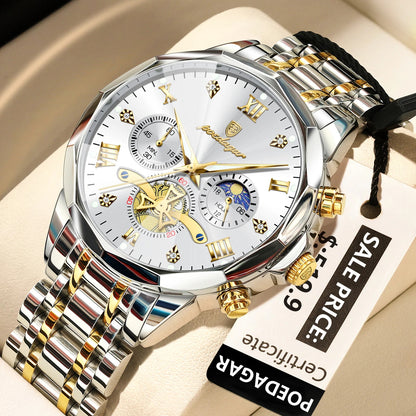 Poedagar Luxury Men's Chronograph Blue Dial Stainless Steel Watch