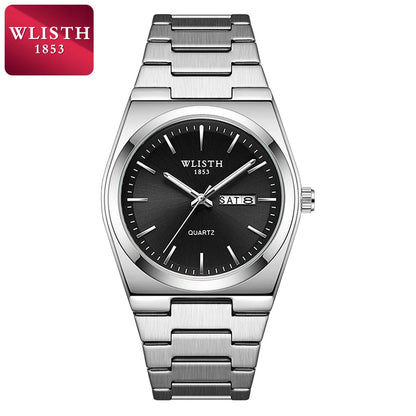 Men's Luxury Stainless Steel Watch with Green Dial, Quartz Movement & Date Display