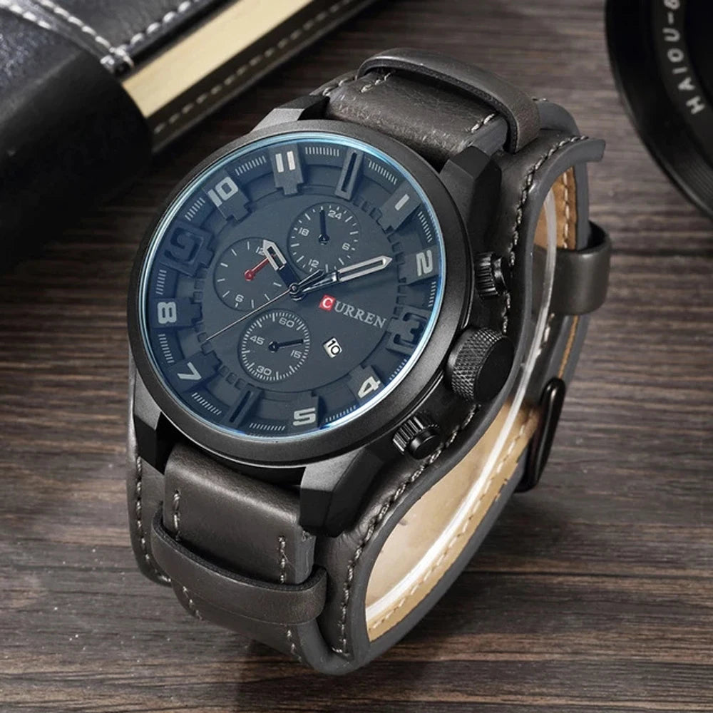 Premium Men's Large Dial Leather Strap Watch Stylish & Durable