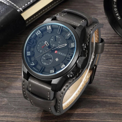 Premium Men's Large Dial Leather Strap Watch Stylish & Durable