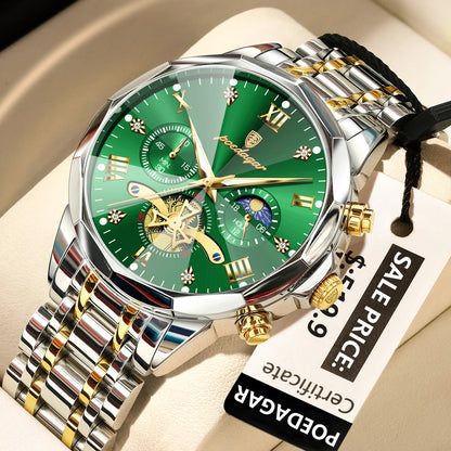 Poedagar Luxury Men's Chronograph Blue Dial Stainless Steel Watch