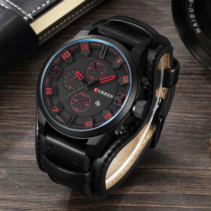 Premium Men's Large Dial Leather Strap Watch Stylish & Durable