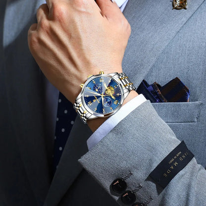 Poedagar Luxury Men's Chronograph Blue Dial Stainless Steel Watch