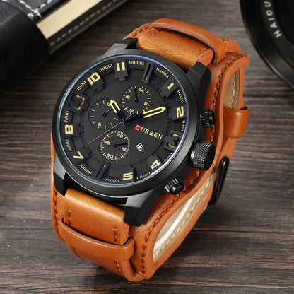 Premium Men's Large Dial Leather Strap Watch Stylish & Durable