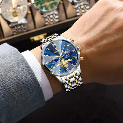 Poedagar Luxury Men's Chronograph Blue Dial Stainless Steel Watch