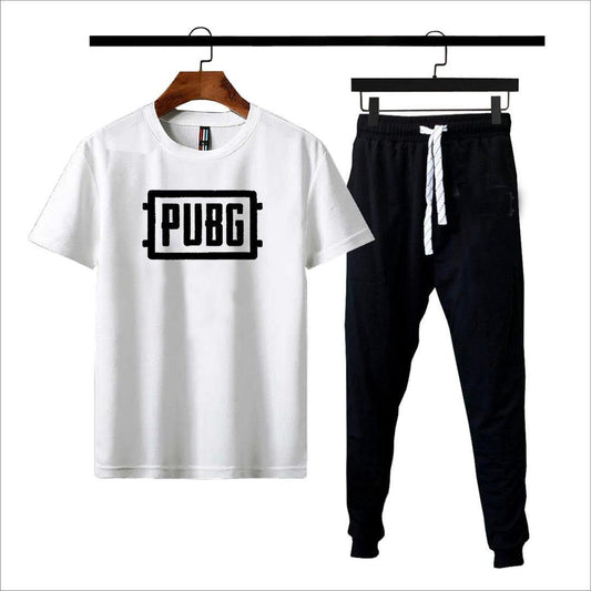 Men PUBG Printed T-Shirt & Joggers Set White Black