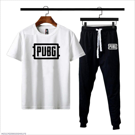 Men PUBG Printed T-Shirt & Joggers Set White Black