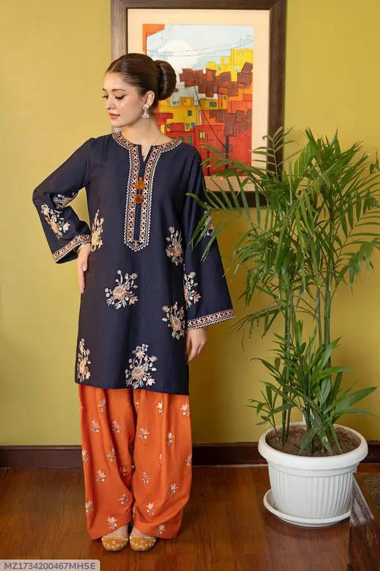 2 Pcs Women's Unstitched Embroidered Suit