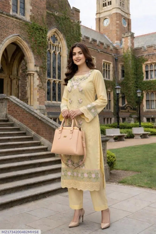 2 Pcs Women's Unstitched Embroidered Suit
