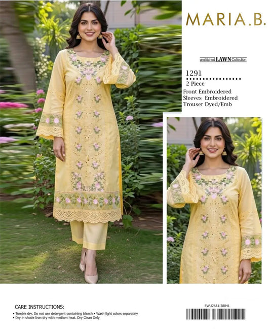 2 Pcs Women's Unstitched Embroidered Suit