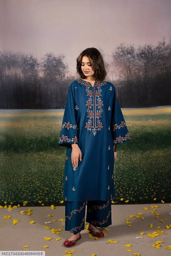 2 Pcs Women's Unstitched Embroidered Suit