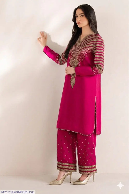 2 Pcs Women's Unstitched Embroidered Suit