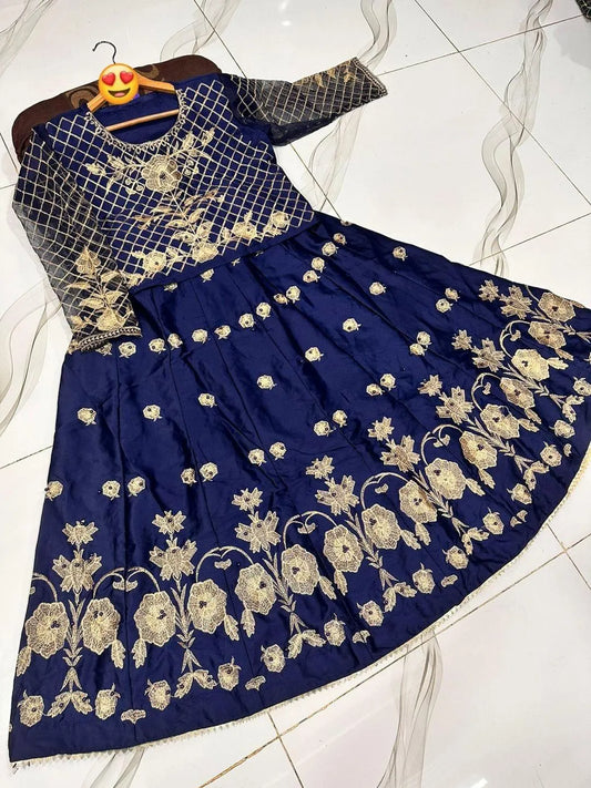 Blue Embroidered Lehenga Set for Women with Pearl Accents
