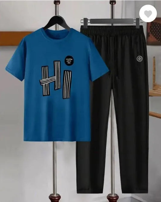 Men Dri Fit Printed Track Suit Blue Black 2Pcs