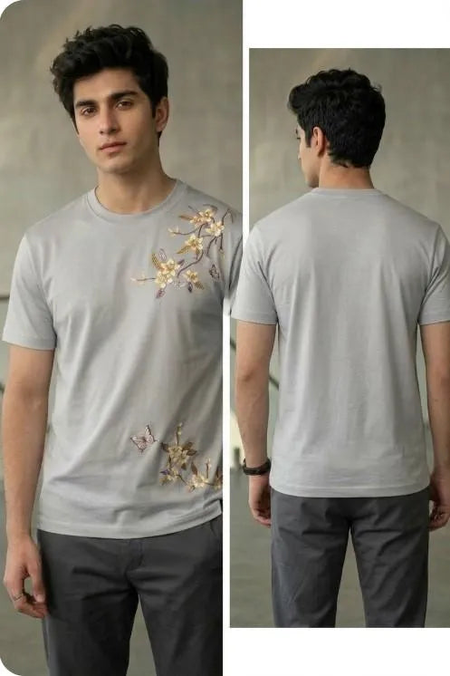 Men's Grey Printed Dri Fit T-Shirt Medium to XL
