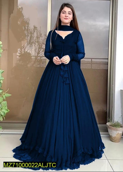 Women's Blue Long Sleeve Gown Dress Set